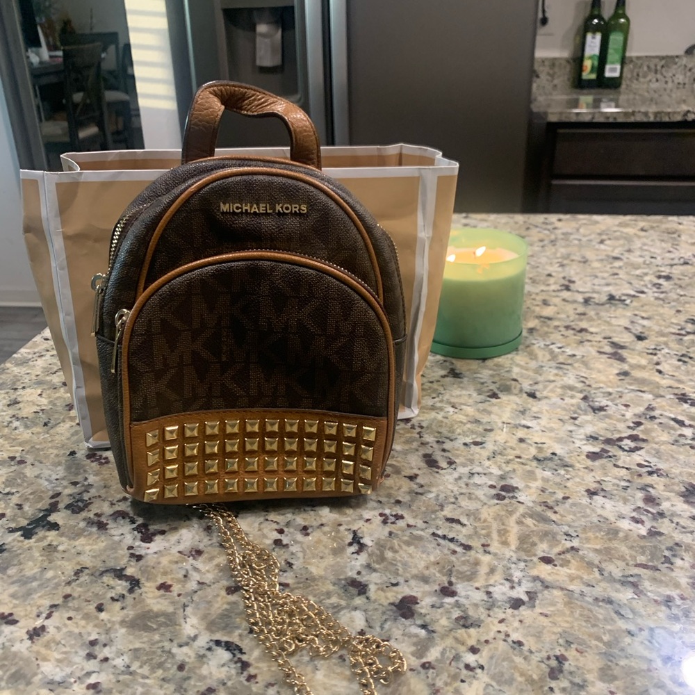 Michael Kors Brown Backpack with Gold Studs